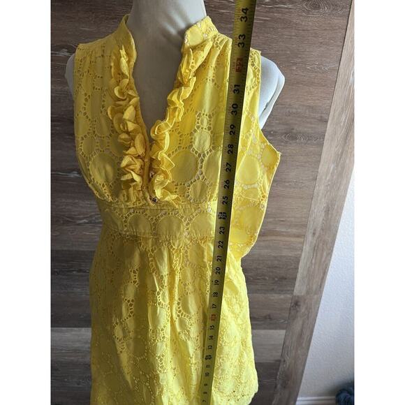 Shoshanna Women Dress Yellow Eyelet Deep V Neck Size 4 Sleeveless Spring Summer - Picture 8 of 10